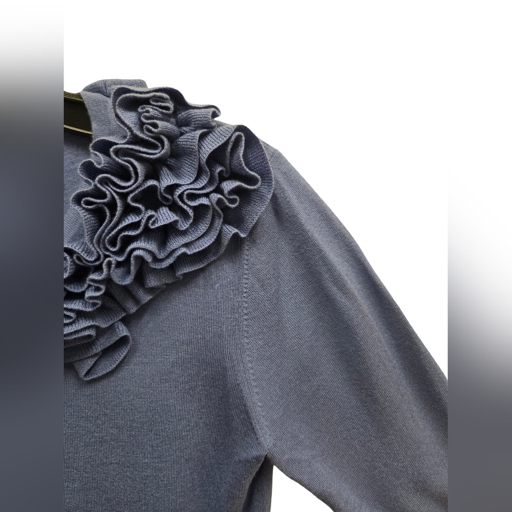 Blue Ruffled V-Neck Sweater - Picture 3 of 7